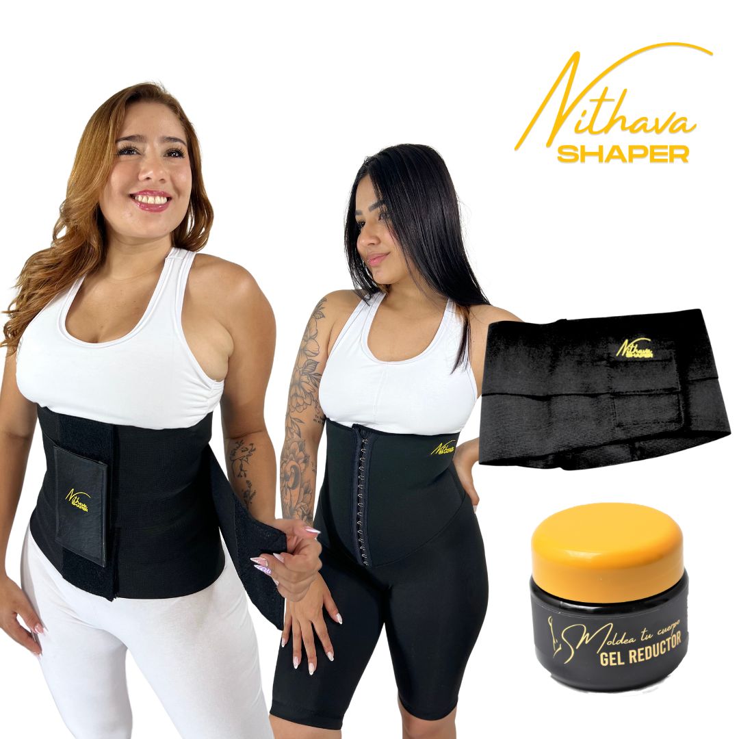 KIT FAJA RELOJ DE ARENA 2 - Faja reloj de arena, Leggins corto, Cinturilla, Gel Frio + Obsequio