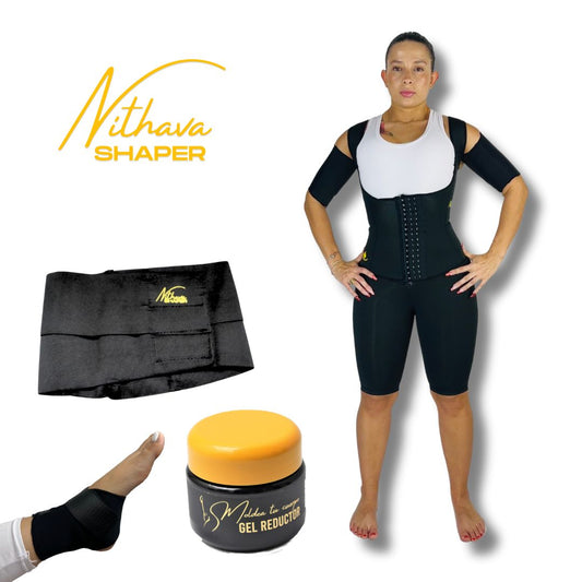 KIT LEGGINS CORTO - Chaleco broches, Leggins corto, cinturon moldeador, Gel frio, tobillera