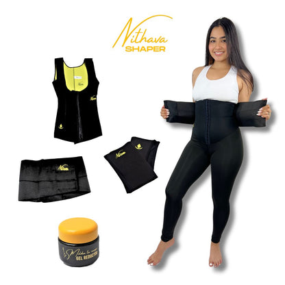 KIT LEGGINS LARGO - Chaleco broches, leggins largo, cinturon moldeador, mangas reductoras, gel frio