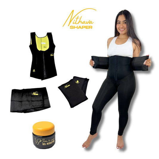 KIT LEGGINS LARGO - Chaleco broches, leggins largo, cinturon moldeador, mangas reductoras, gel frio