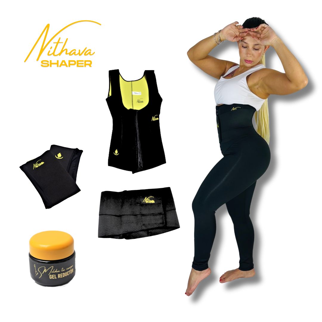 KIT LEGGINS LARGO - Chaleco broches, leggins largo, cinturon moldeador, mangas reductoras, gel frio