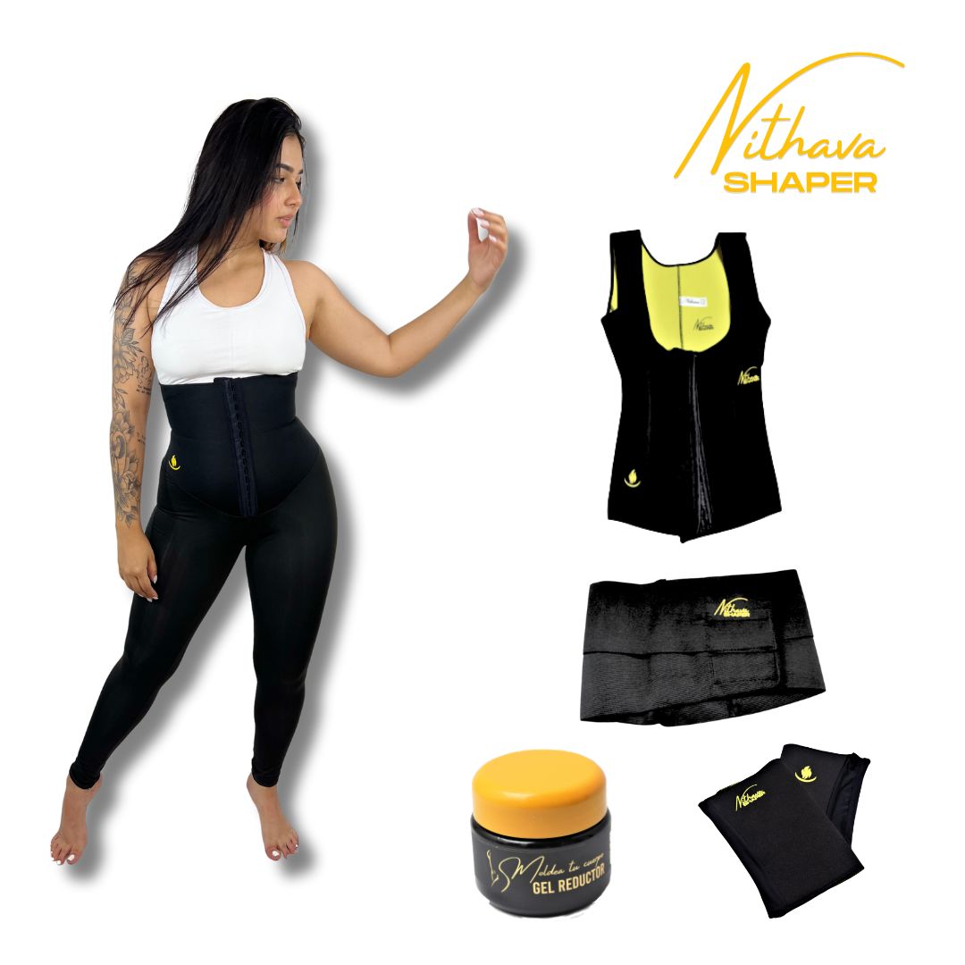 KIT LEGGINS LARGO - Chaleco broches, leggins largo, cinturon moldeador, mangas reductoras, gel frio