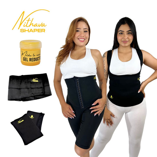 KIT LEGGINS CORTO CHALECO LISO - Chaleco liso, leggins corto, cinturon moldeador, gel, mangas reductoras