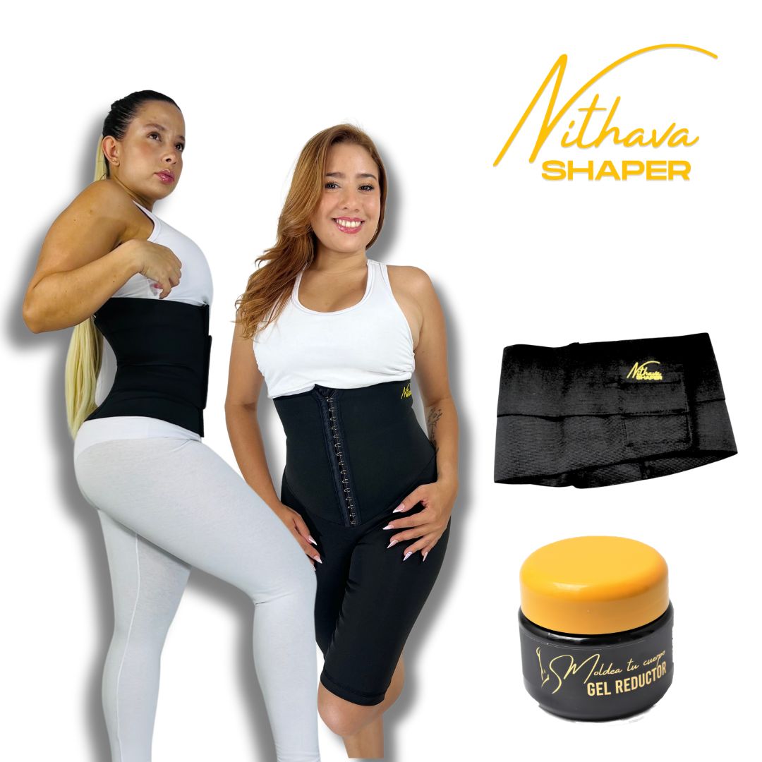 KIT FAJA RELOJ DE ARENA 2 - Faja reloj de arena, Leggins corto, Cinturilla, Gel Frio + Obsequio