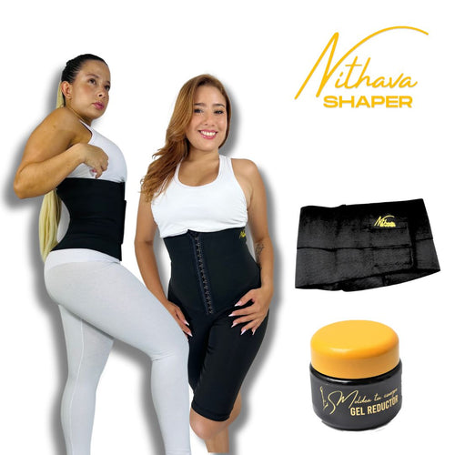 KIT FAJA RELOJ DE ARENA 2 - Faja reloj de arena, Leggins corto, Cinturilla, Gel Frio + Obsequio